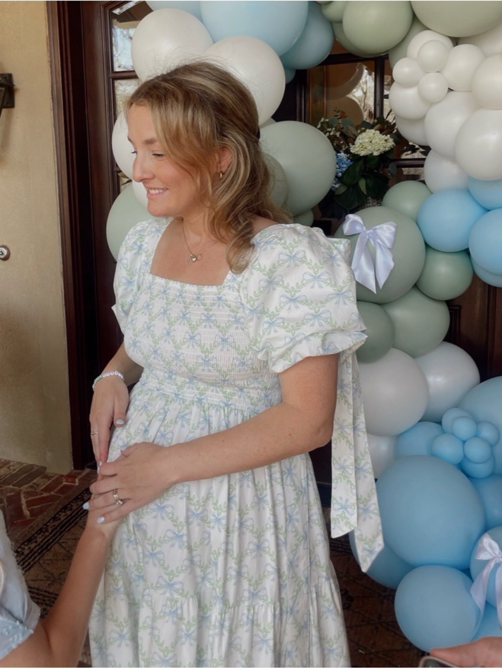 Smocked Puff Sleeve Midi Dress in Pastel Floral